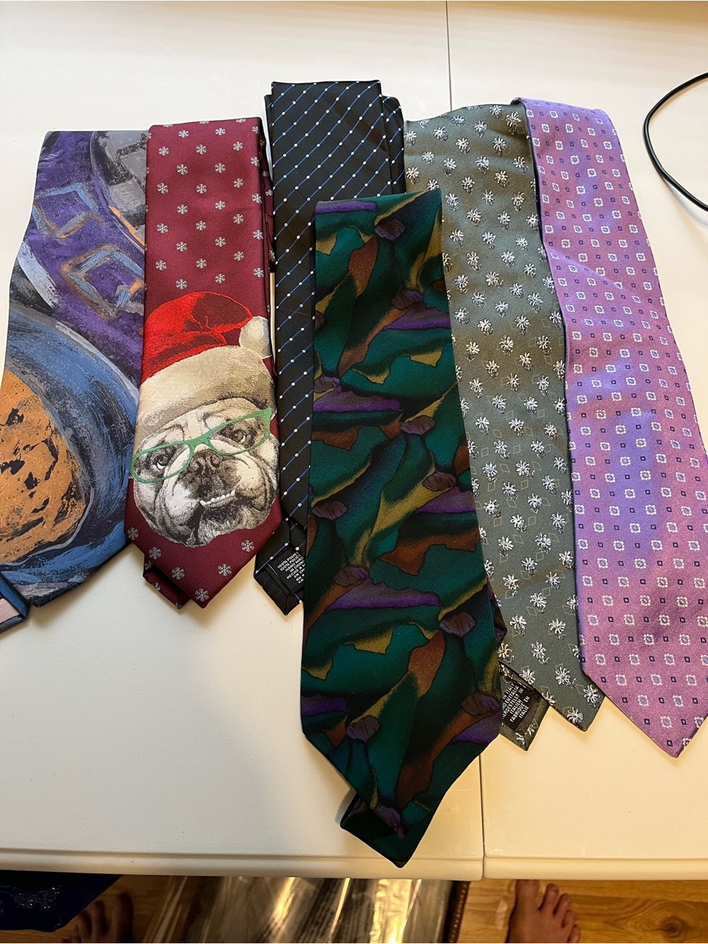 Assorted Men's Patterned Ties - Green, Burgundy, Black, Gray, Purple